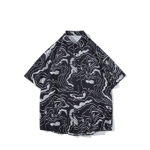花衬衫男短袖夏季痞帅休闲上衣服外套翻领大码衬衣男A011-2/P35