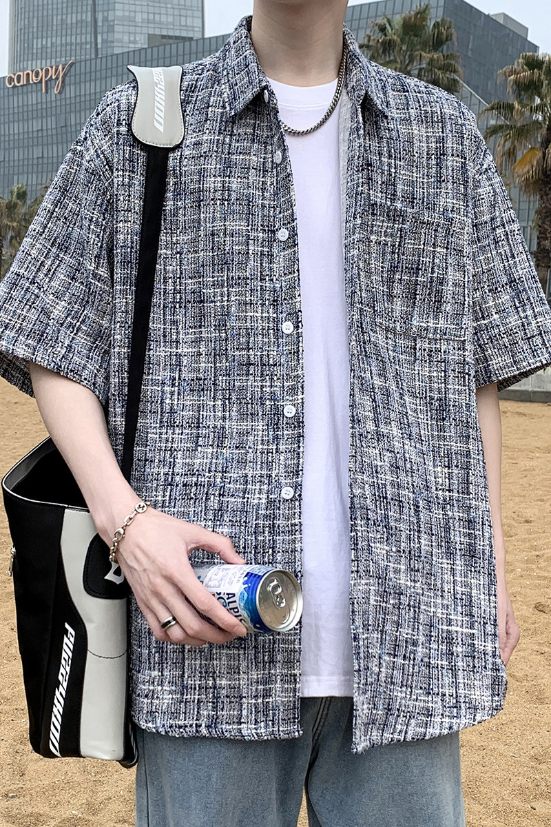 小香风男短袖夏季休闲港风上衣外套痞帅大码衬衫A011-2/8661P55,男装T恤,电商A012