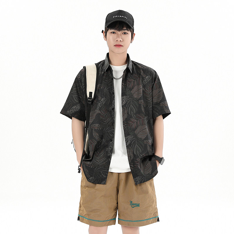 花衬衫男短袖夏季痞帅休闲上衣服外套翻领大码衬衣A011-2/P45,男装T恤,电商A012