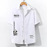 大码印花风衬衫男春夏新款青年短袖衬衫/D7055p35，男装T恤，电商A012