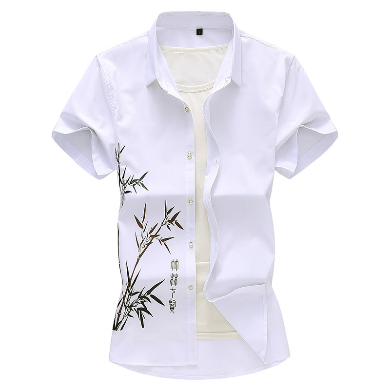 大码印花风休闲男春夏新款青年短袖衬衫QT5030p45,男装T恤,电商A012