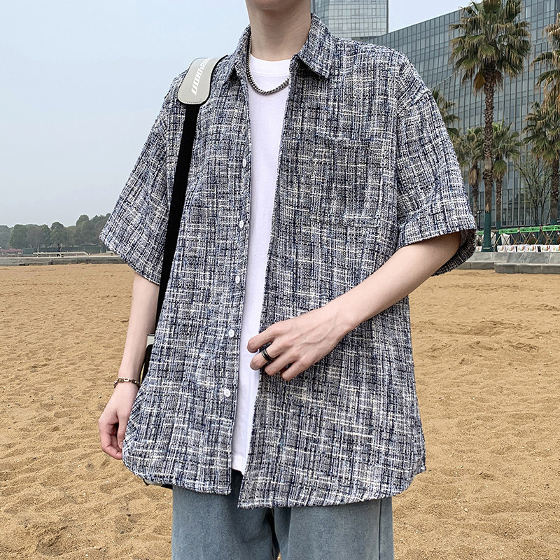 小香风男短袖夏季休闲港风上衣外套痞帅大码衬衫A011-2/8661P55,男装T恤,电商A012