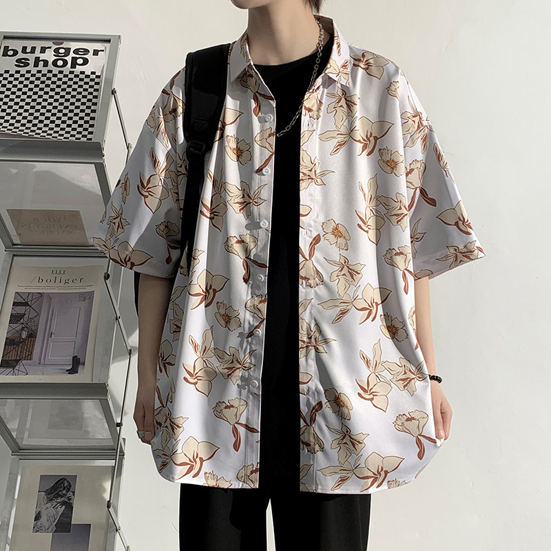 精品大码年轻外套青年衬衣休闲宽松短袖印花流行衬衫男A011-2/p40,男装T恤,电商A012