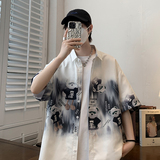 大码外套青年衬衣休闲宽松短袖印花流行衬衫男A011-2/8602p40，男装T恤，电商A012