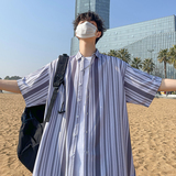 花衬衫男短袖夏季条纹休闲上衣服外套痞帅大码衬衣A011-2/8663P45，男装T恤，电商A012