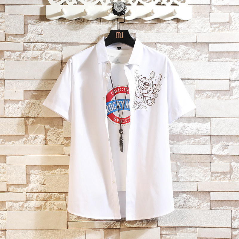 新款印花衬衫夏季短袖衬衫大码男装衬衫M-7XL码QT5030/7072p40，男装T恤，电商A012