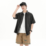 花衬衫男短袖夏季条纹休闲上衣服外套翻领大码衬衣A011-2/8663P45，男装T恤，电商A012