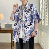 花衬衫男短袖夏季痞帅休闲上衣服外套翻领大码衬衣男A011-2/P35，男装T恤，电商A012