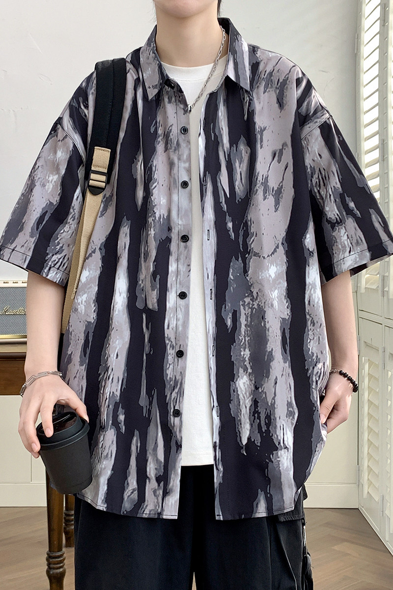 花衬衫男短袖夏季条纹休闲上衣服外套翻领大码衬衣男A011-2/TP25,男装T恤,电商A012