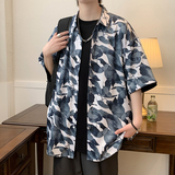 大码外套青年衬衣休闲宽松短袖印花流行衬衫男A011-2/8606p40，男装T恤，电商A012