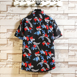 花衬衫男新款印花长袖衬衫男中青年休闲外套商务/7118p27，男装衬衫，电商A012