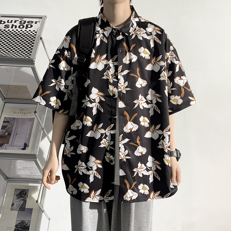 精品大码年轻外套青年衬衣休闲宽松短袖印花流行衬衫男A011-2/p40,男装T恤,电商A012