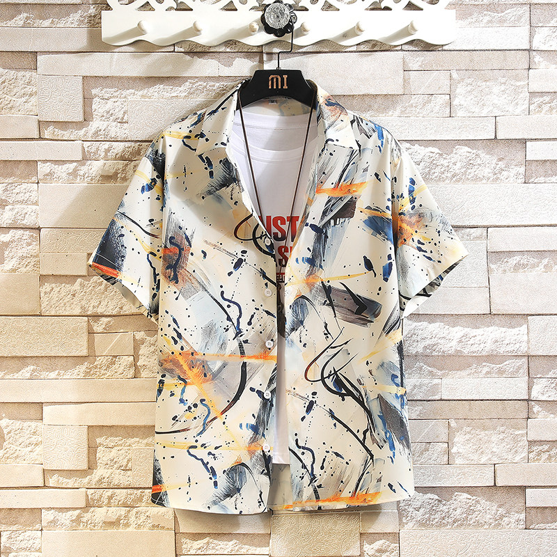 花衬衫男短袖夏季痞帅休闲上衣服外套夏威夷大码衬衣（控58）P40,男装衬衫,电商A012