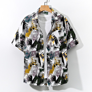 2021寬松休閑大碼印花中國風(fēng)男春夏短袖襯衫QT5030/ D7097p30圖片