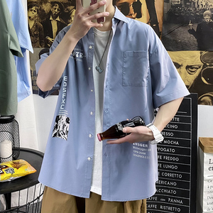 港风大码印花风潮男春夏新款青年短袖衬衫QT5030/ D7055p35图片