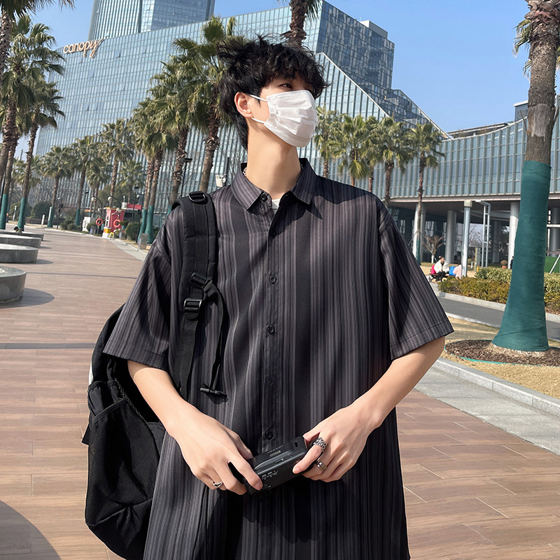 花衬衫男短袖夏季条纹休闲上衣服外套痞帅大码衬衣A011-2/8663P45,男装T恤,电商A012