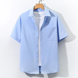 大码印花风衬衫男春夏新款青年短袖衬衫/D7050p35，男装T恤，电商A012