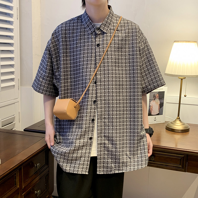 青年外套条纹衬衣休闲宽松短袖小香风流行衬衫男A011-2/p40,男装T恤,电商A012