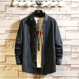 春季青少年长袖休闲宽松外套大码印花衬衫T恤衬衣/2251P45，男装T恤，电商A012