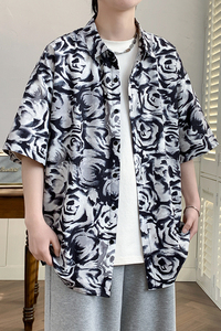 花衬衫男短袖夏季痞帅休闲上衣服外套翻领大码衬衣男A011-2/P35图片