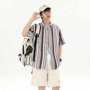 花衬衫男短袖夏季条纹休闲上衣服外套翻领大码衬衣A011-2/8663P45图片