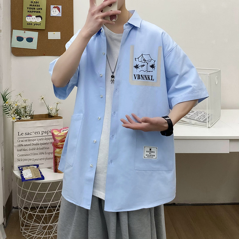2021全棉沙洗大码印花中国风男夏青年短袖衬衫QT5030/D7061p40,男装衬衫,电商A012