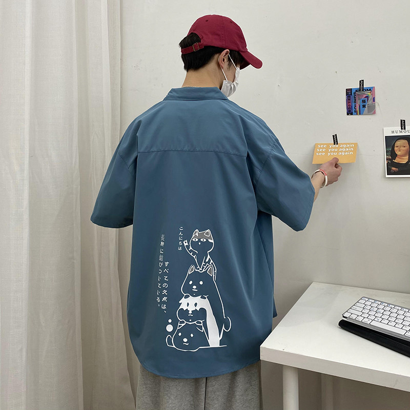 图案已注册大码印花风衬衫男新款青年短袖衬衫/D7082p27,男装T恤,电商A012