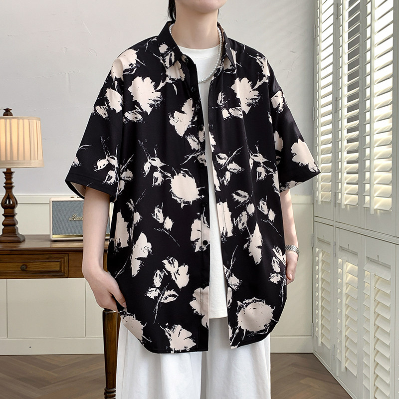 花衬衫男短袖夏季痞帅休闲上衣服外套翻领大码衬衣男A011-2/P35,男装T恤,电商A012