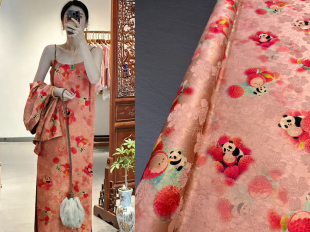 荔枝熊猫百分百桑蚕丝花罗红云纱旗袍连衣裙衬衫童装外套真丝布料