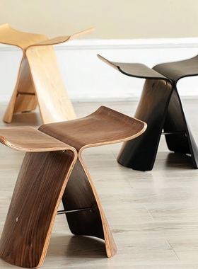丹麦Butterfly Stool 蝴蝶凳日式创意换鞋凳原木色矮凳边几弯板椅