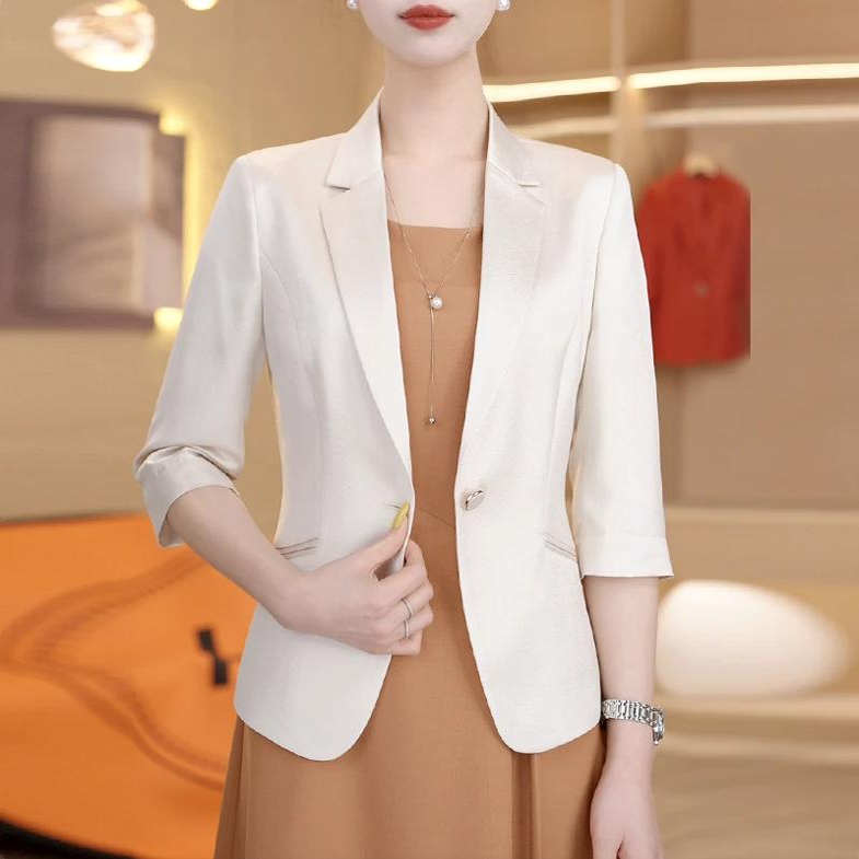 香槟西装外套女2025新款夏薄款职业正装气质小个子连衣裙西服套装