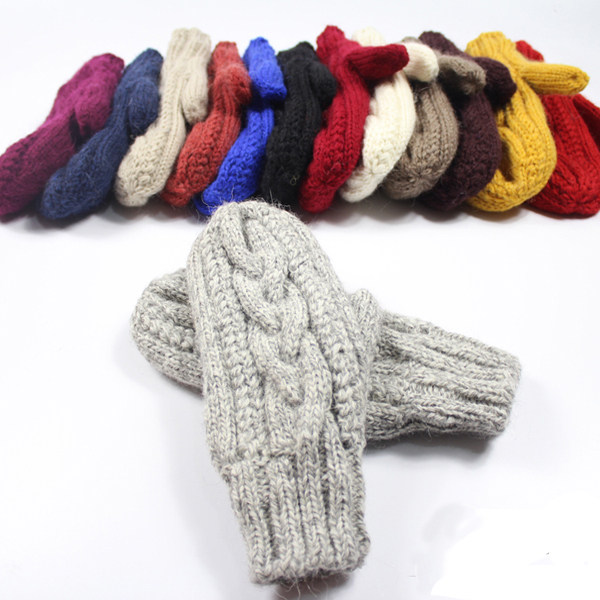 毛线手套女羊毛针织手套女百搭冬季韩国可爱全指连指手套加绒保暖