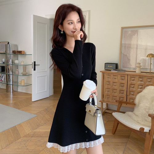 长袖连衣裙女秋冬收腰打底毛衣裙