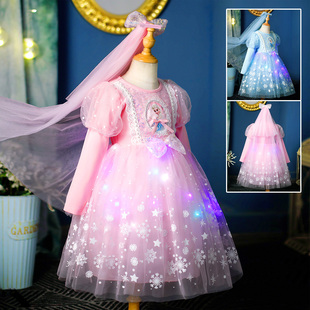 女童艾莎公主裙春2026新款儿童洋气生日礼服宝宝爱莎连衣裙子纯棉