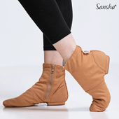 Sansha 软底练功 高筒帆布鞋 法国三沙爵士舞靴 牛皮底现代舞蹈鞋