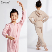 跳舞训练套装 Sansha三沙舞蹈连体保暖练功服儿童女芭蕾舞长袖 长裤