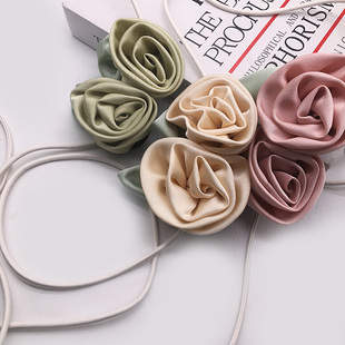 粉色手工花朵窗帘绑带装饰布艺绸缎绿色花束扎带绳窗饰小花穗束带