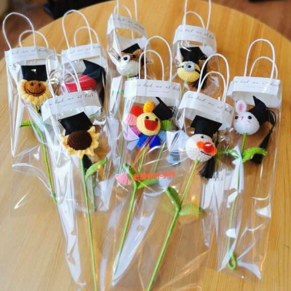 成品毛线编织手钩花教师节礼品生日礼物卡通向日葵毕业帽单支花束,家居饰品,仿真花/假花,淘宝优惠券,粉丝福利购,淘宝优惠卷