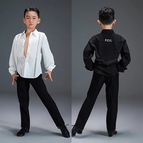 FZS春秋男童拉丁服舞蹈训练服练功服上衣舞蹈服装儿童拉丁舞衬衫
