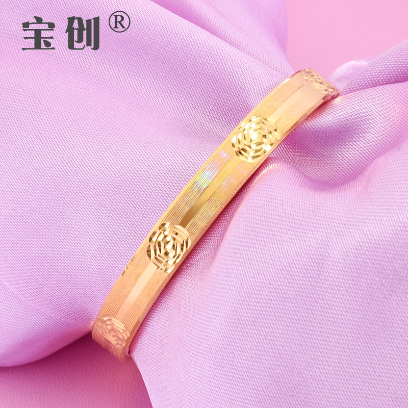 9玫瑰花花朵手镯纯黄金炫彩拉丝花手镯空心或实心均可定