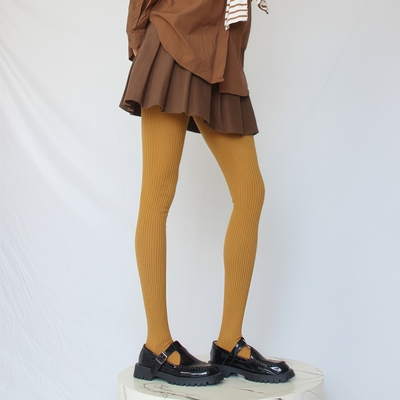 秋冬棉质针织加长显瘦竖条连裤袜