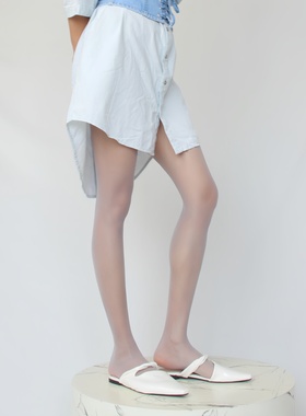 超薄透肉银灰色丝袜夏季性感美腿包芯丝滑浅灰色糖果彩色连裤袜女