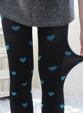 日本JMY春秋款连裤袜 小桃心提花打底袜高弹力天鹅绒彩色爱心丝袜