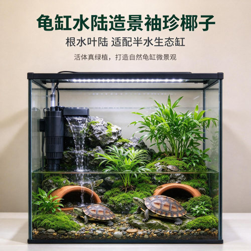 养龟造景绿植袖珍椰子周转箱龟箱陆地造景乌龟缸水陆微景观真植物