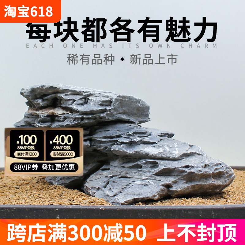 鱼缸造景石头青千层石天然原石大号假山盆景草缸装饰品小摆件套餐