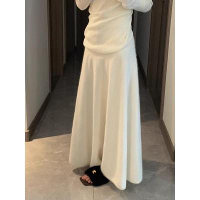 加厚 ！米白色浣熊绒秋冬百搭含羊毛半身裙加厚中长款a字鱼尾裙