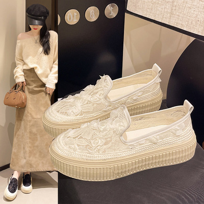 网面厚底渔夫鞋女2025夏季新款一脚蹬鞋子爆款单鞋不累脚透气板鞋