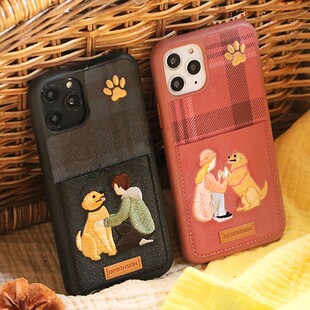 DESIGN SKIN适用iPhone12promax手机壳插卡皮质苹果12mini可放卡情侣iPhone11皮革xs红色格子iPhonex全包防摔