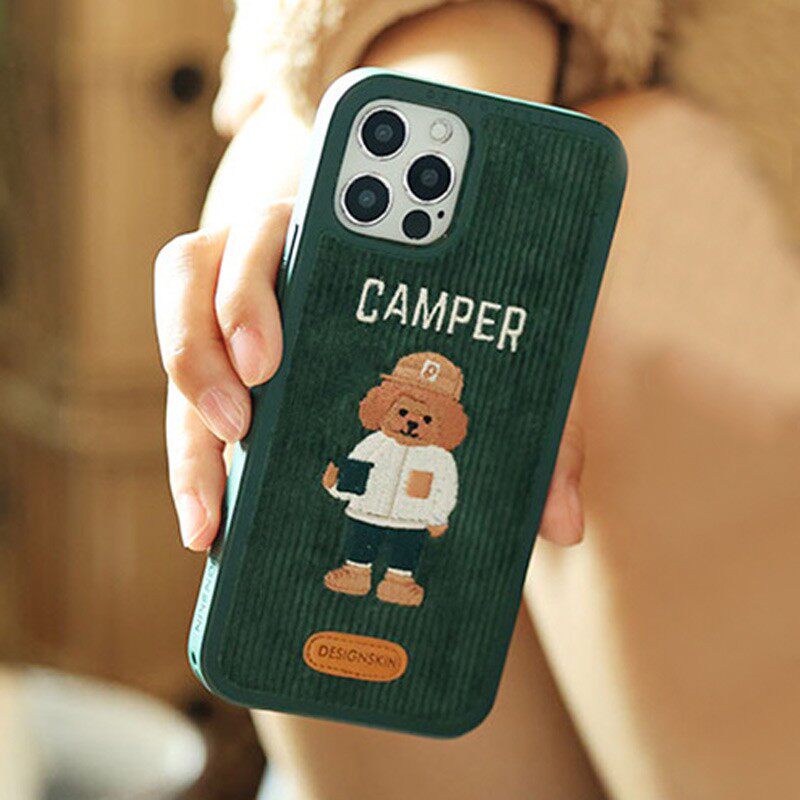 DESIGN SKIN适用iPhone13promax手机壳泰迪熊苹果12灯芯绒mini韩国正品可爱卡通11女全包防摔情