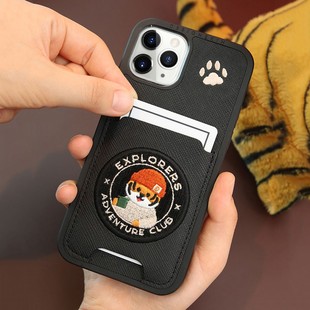 DESIGN SKIN适用 iPhone13promax手机壳老虎苹果12口袋插卡皮质可爱可放卡皮革全包刺绣保护套防摔李东海同款